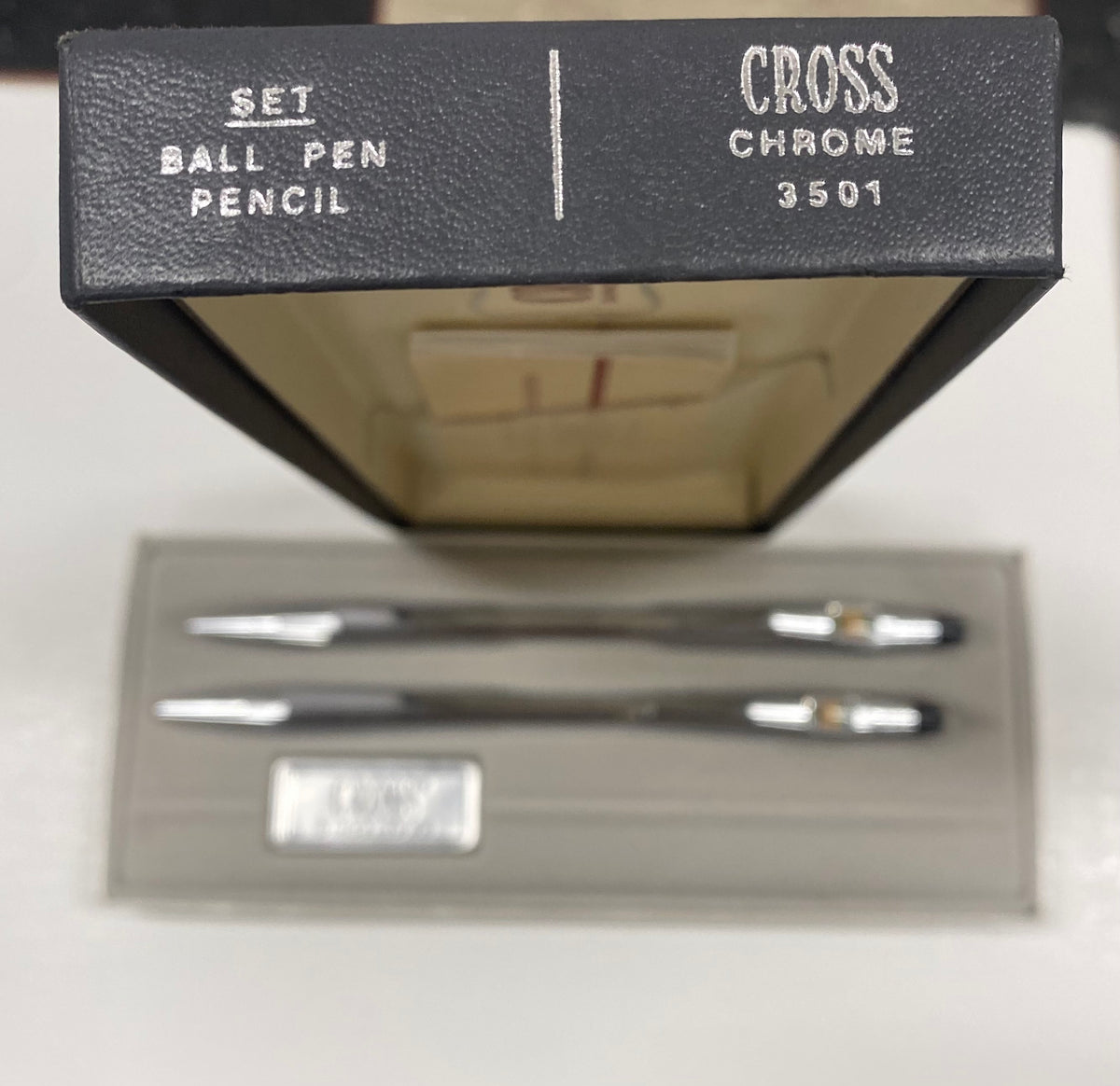 Vintage Cross 3501 Chrome Ball Pen Pencil Set USA Olympics Blue