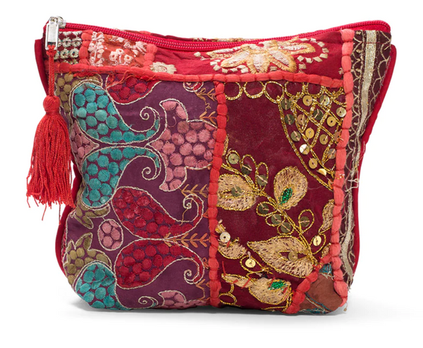 Color Splash Embroidered Cosmetic Bag with Tassel