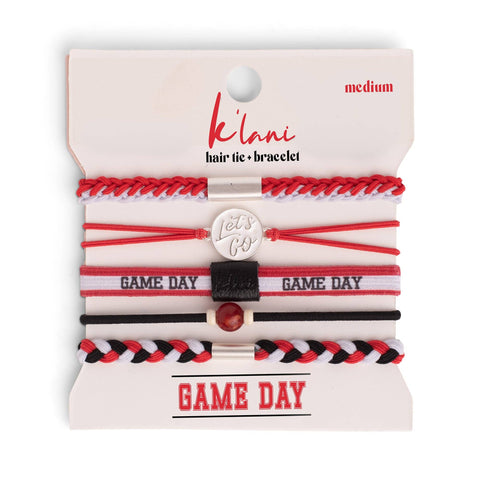 Game Day Red/White/Black Hair Tie Bracelets: Large