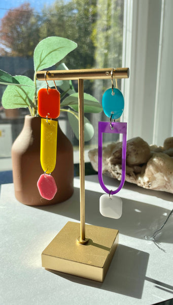 Color Block Mismatched Statement Lightweight Dangle Earrings
