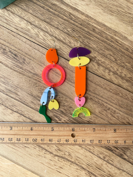 Funky Mismatched Colorful Acrylic Statement Earrings