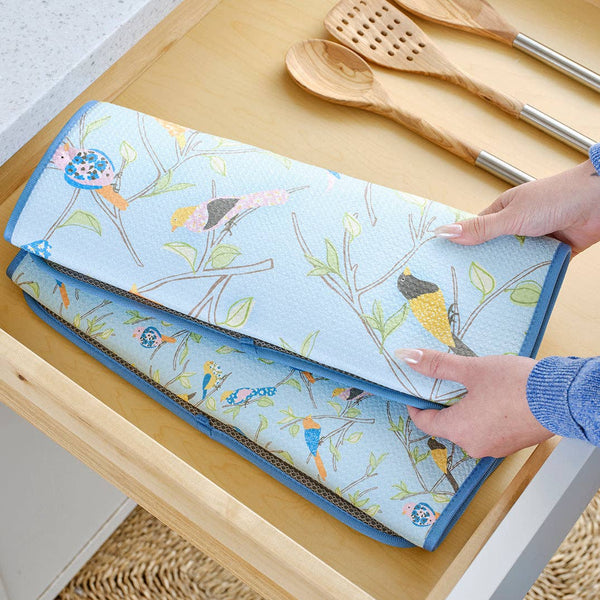 Floral Finch & Friends Microfiber Dish Drying Mats, Set of 2
