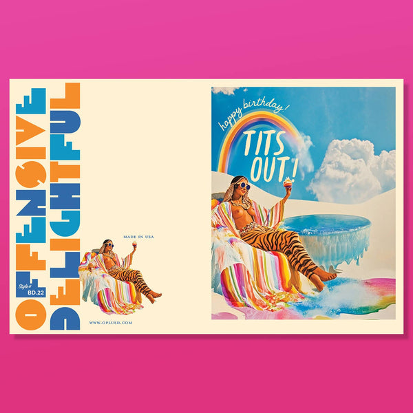 TIGER RAINBOW GIRL birthday fantasy card