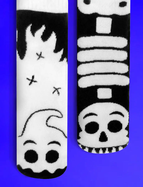 Ghost & Skeleton GLOW IN THE DARK Kids Halloween Grip Socks: KIDS SMALL