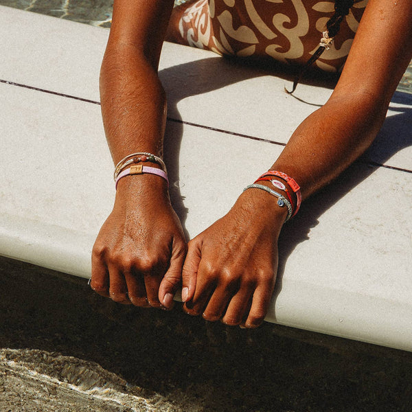 "Roxy Pink Tropics" Pink and Coral Island Vibe Hair Tie Bracelets: Small