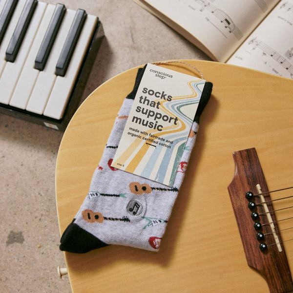 Socks that Support Music (Gray Guitars): Medium