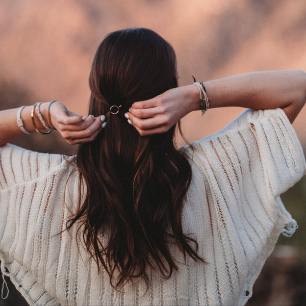 "Flirt" Polka Dot in Cream & Black with Green Accent Hair Tie Bracelets: Small