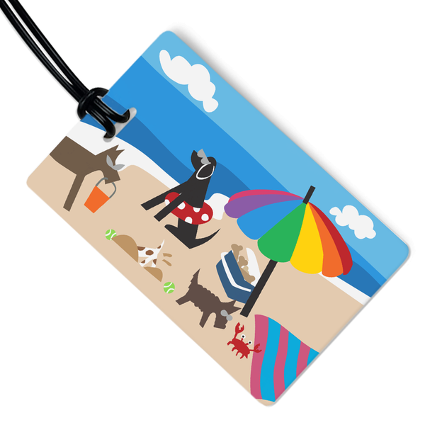 Doggie Beach Bums Luggage Tag w/ Black Strap