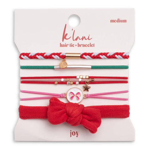 "Joy" Holiday Bow Hair Tie Bracelets: Small