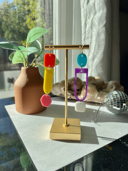 Color Block Mismatched Statement Lightweight Dangle Earrings