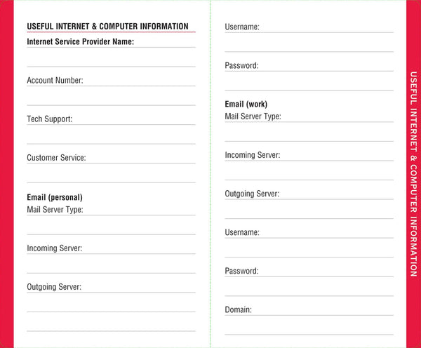 Pocket Internet Address & Password Logbook