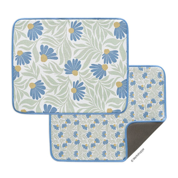 Blue Coneflower Microfiber Dish Drying Mats, Ultra Absorbent