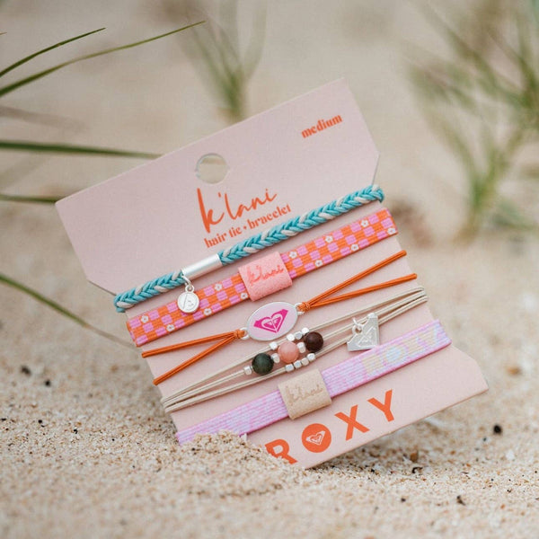 "Roxy Pink Tropics" Pink and Coral Island Vibe Hair Tie Bracelets: Small