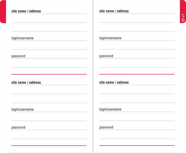 Pocket Internet Address & Password Logbook