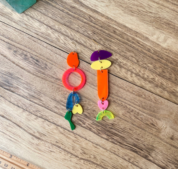 Funky Mismatched Colorful Acrylic Statement Earrings