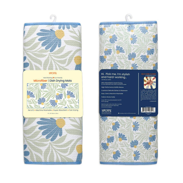 Blue Coneflower Microfiber Dish Drying Mats, Ultra Absorbent