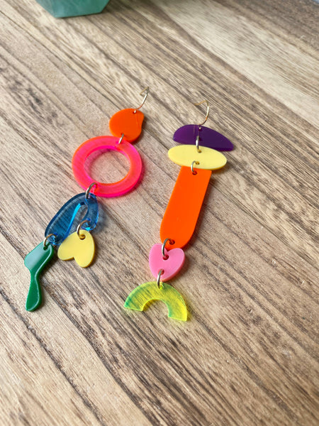 Funky Mismatched Colorful Acrylic Statement Earrings