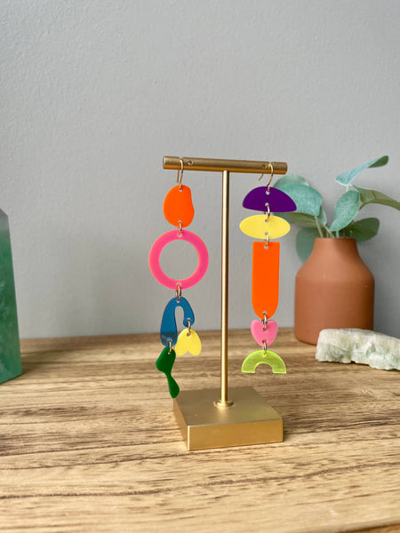 Funky Mismatched Colorful Acrylic Statement Earrings