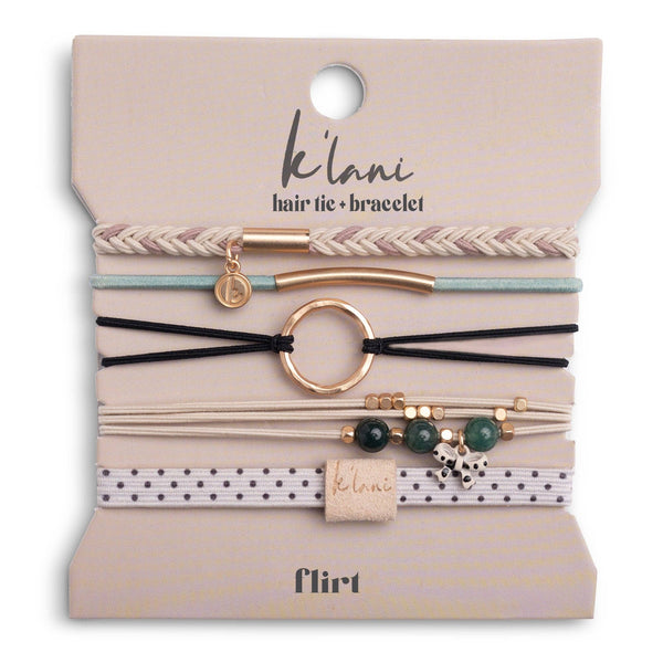 "Flirt" Polka Dot in Cream & Black with Green Accent Hair Tie Bracelets: Small