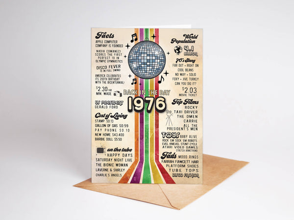 50th Birthday Card, Greeting Cards | 1976 Disco Era