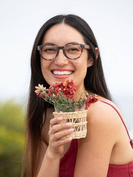 Astrid- Matte Rose Tortoise / Walnut Wood + Blue Light Lens: 2.25