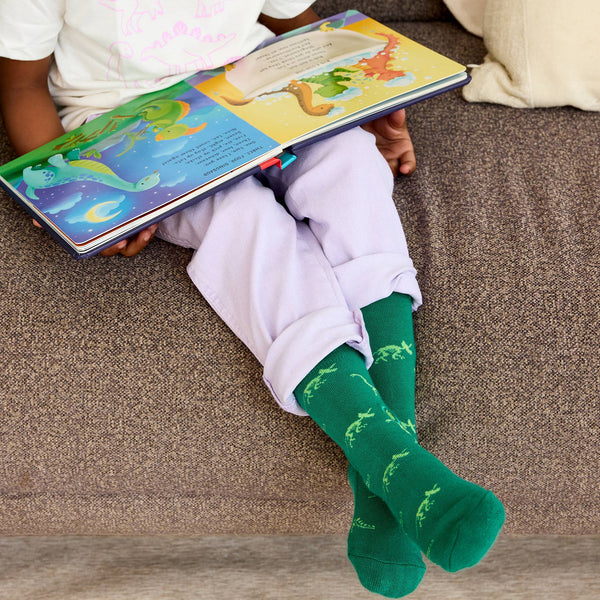 Kids Socks that Give Books | Green Dinosaurs: Toddler