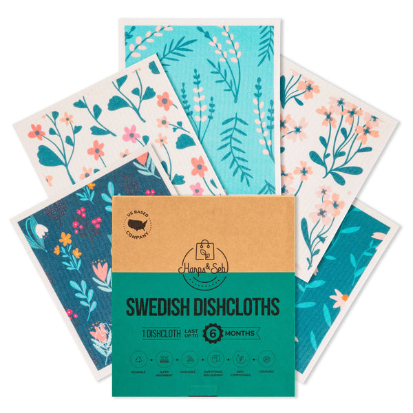 5 Pack - Willow Bloom Swedish Dishcloth Set