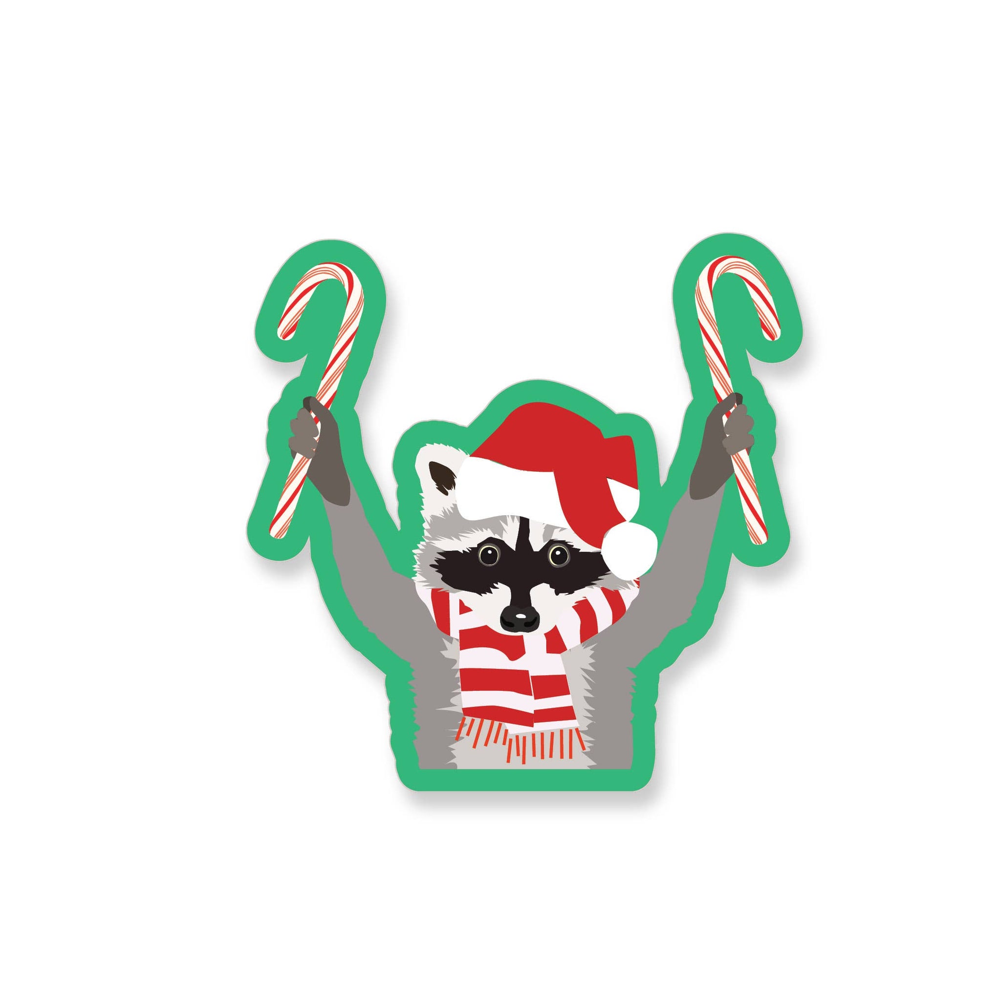 Holiday Candy Cane Raccoon Vinyl Sticker