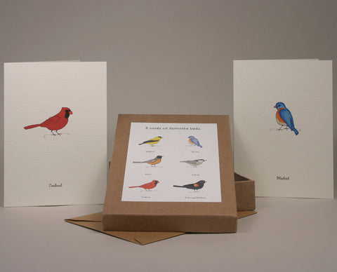 Birds Greeting Cards Set.