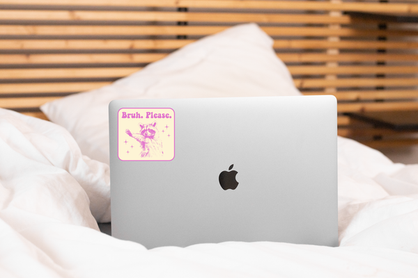 Bruh Please Sticker - raccoon, pink, street cat, funny