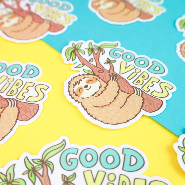 Good Vibes Hanging Sloth Positivity Vinyl Sticker