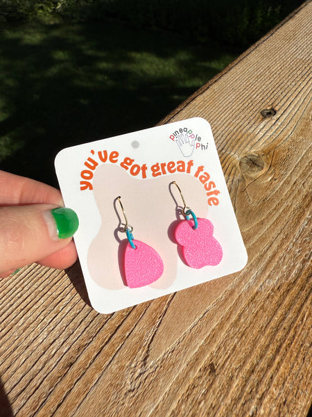 Small Pink Mismatched Lightweight Modern Funky Earrings