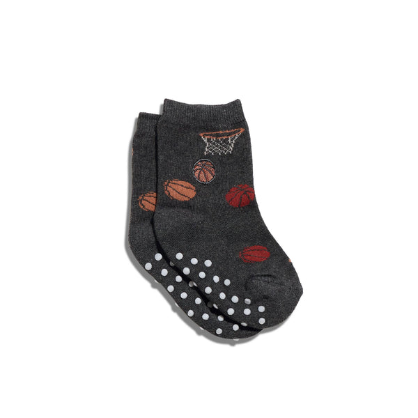 Kids Socks that Support Youth Sports (Gray Basketballs): Preschool