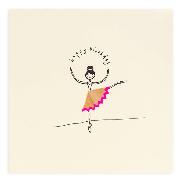 Birthday Ballerina Card – Handfinished - Real Pencil Shaving