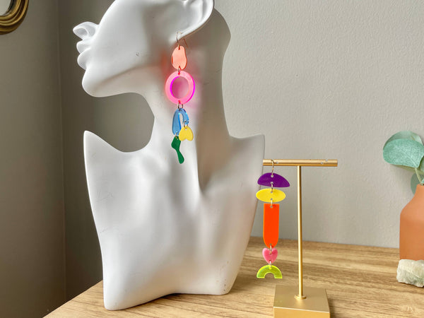 Funky Mismatched Colorful Acrylic Statement Earrings