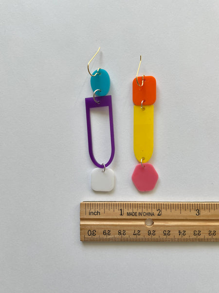 Color Block Mismatched Statement Lightweight Dangle Earrings