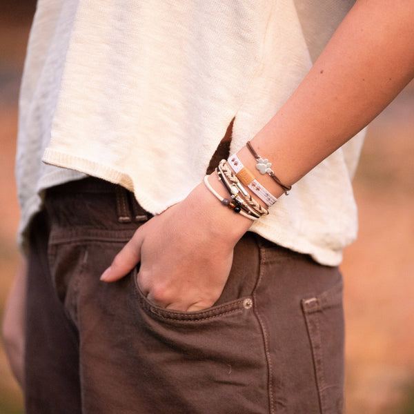 "Paws" Natural Hues with Silver and Paw Accents Hair Tie Bracelet: Small