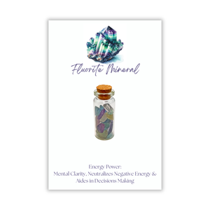 Fluorite Stone Pieces in a Glass Jar with Backing Card