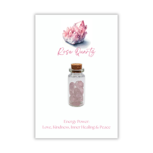 Rose Quartz Stones in a Glass Jar with a Backing Card