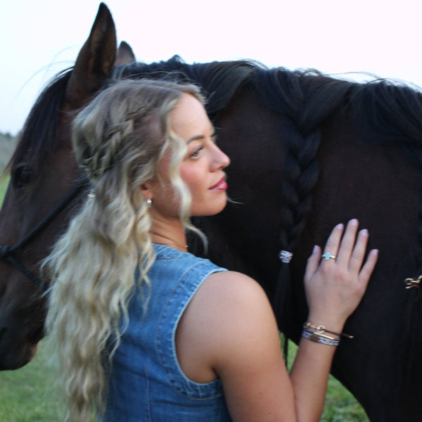 "Gallop" Horse & Bit Equestrian Accents in Rich Brown & Blue Hair Tie Bracelets: Medium