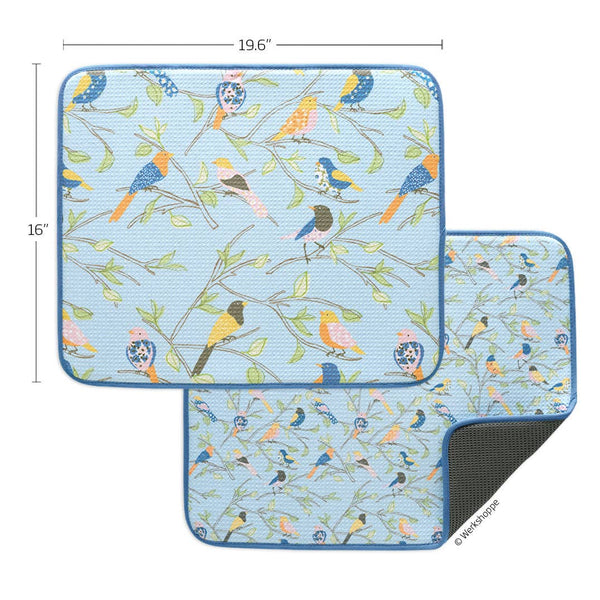 Floral Finch & Friends Microfiber Dish Drying Mats, Set of 2