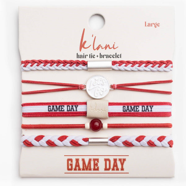 "Game Day" Crimson & White Hair Tie Bracelets: Large