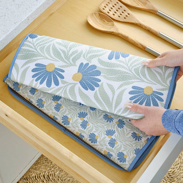 Blue Coneflower Microfiber Dish Drying Mats, Ultra Absorbent