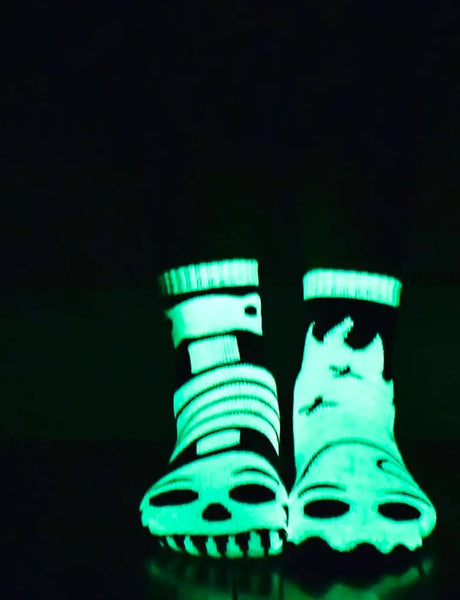 Ghost & Skeleton GLOW IN THE DARK Kids Halloween Grip Socks: KIDS SMALL