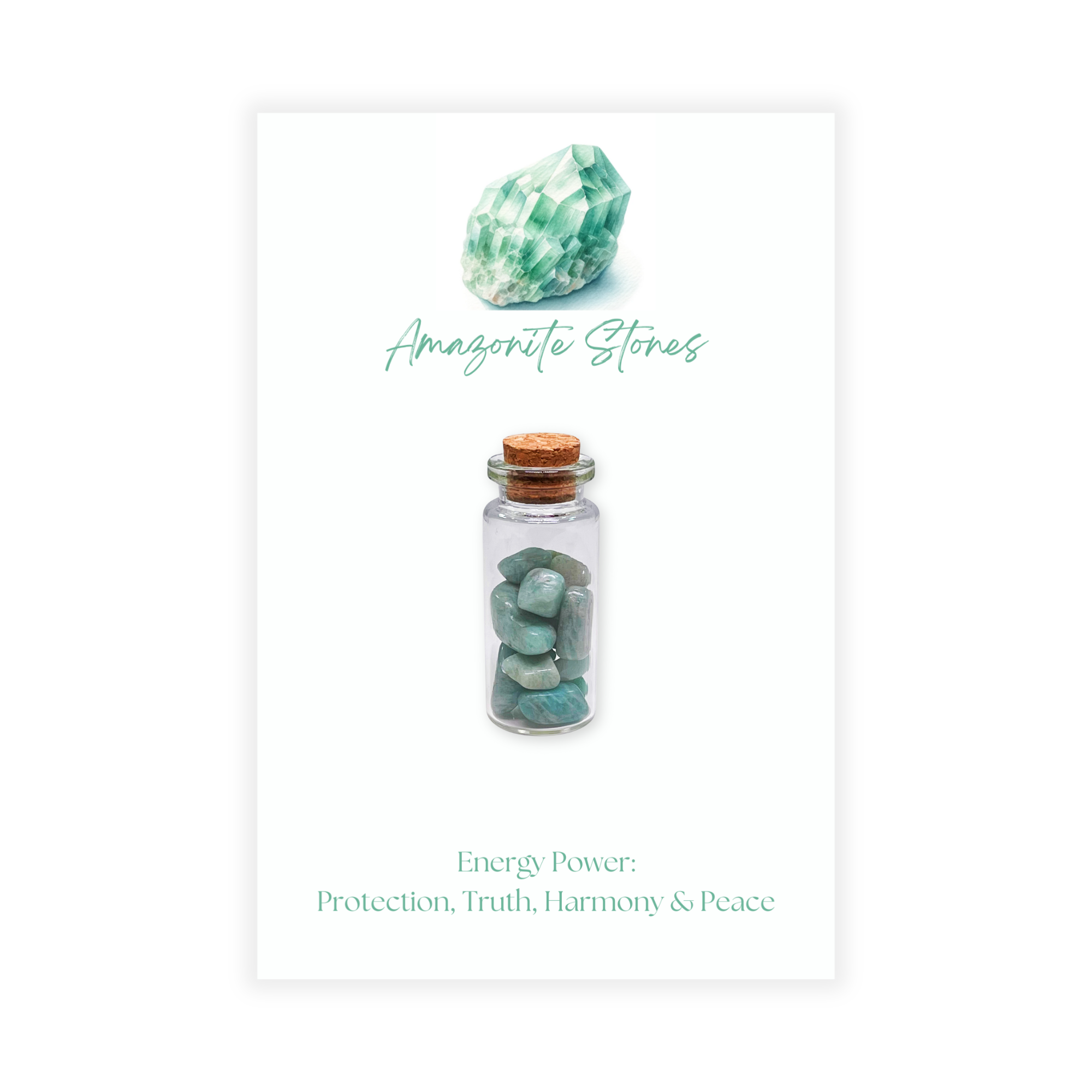 Natural Amazonite Stones in a Glass Jar with Backing Card