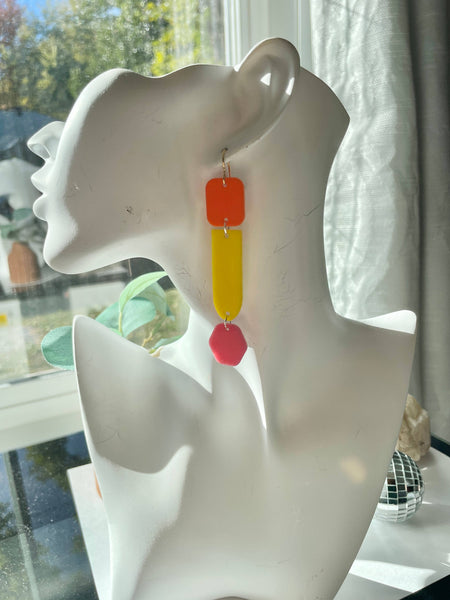 Color Block Mismatched Statement Lightweight Dangle Earrings