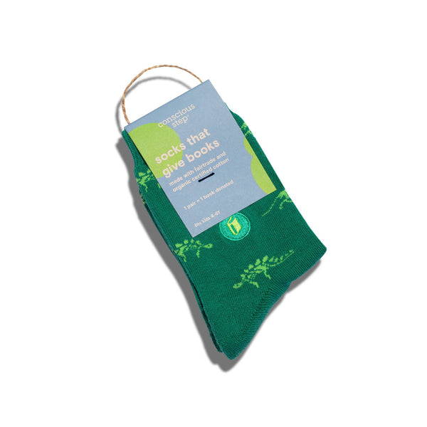 Kids Socks that Give Books | Green Dinosaurs: Toddler