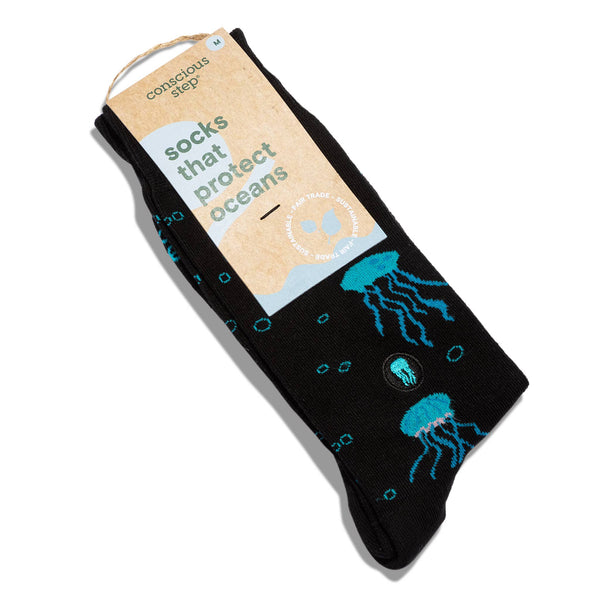 Socks that Protect Oceans (Black Jellyfish): Medium