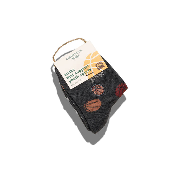 Kids Socks that Support Youth Sports (Gray Basketballs): Preschool
