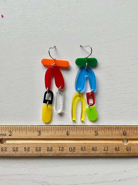 Mismatched Asymmetrical Colorful Acrylic Dangle Earrings